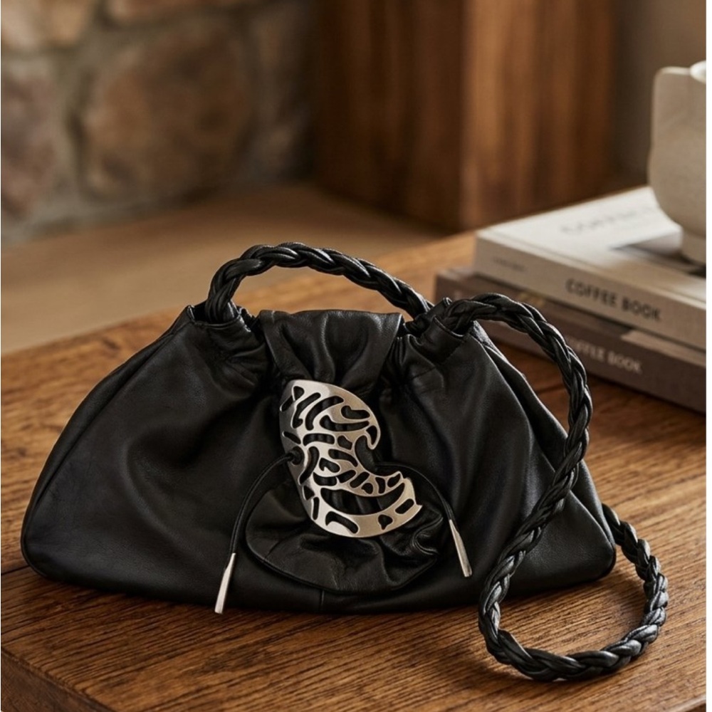RENATO ANGI Venezia Black Genuine Leather Shoulder Bag Hobo